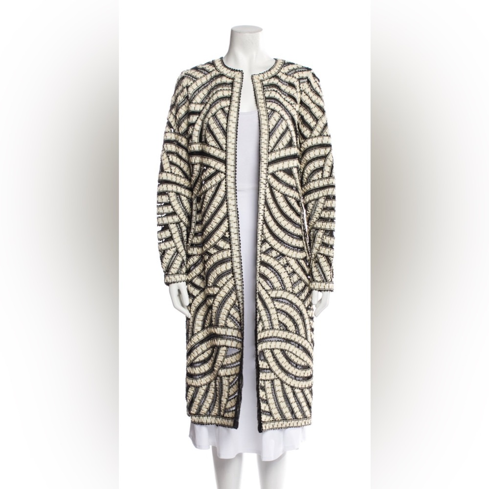 Oscar de la Renta Black and Cream Long Blazer 2006 Vintage